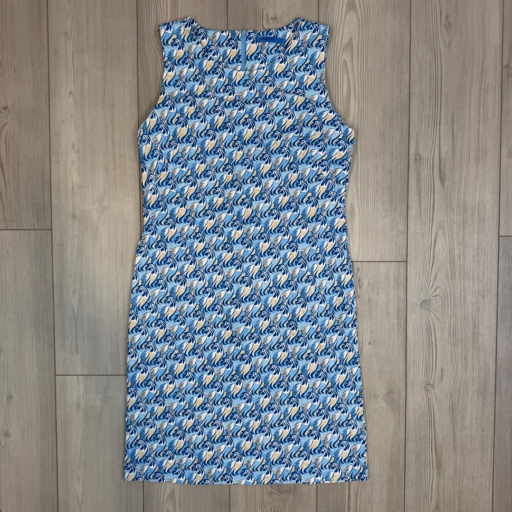 J.McLaughlin Catalina Cloth Sleeveless Shift Dress Blue Abstract Parrot Print L